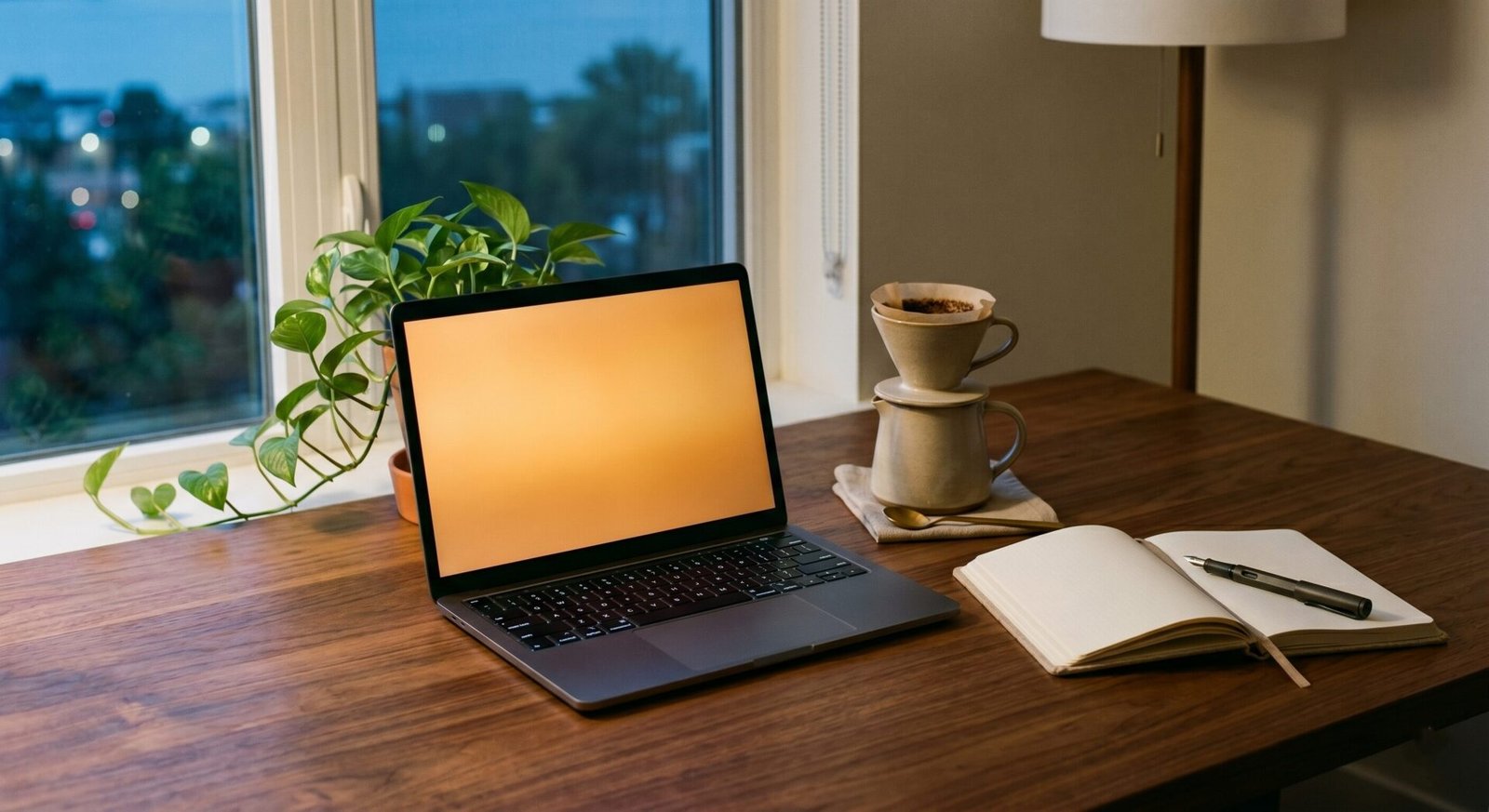 Editorial photograph of a minimalist workspace representing Claude Shopping optimization for ecommerce brands