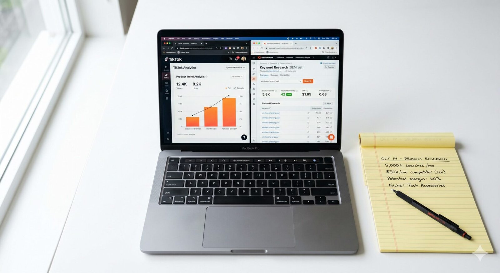 Product validation stack using Helium 10 and TikTok Creative Center data