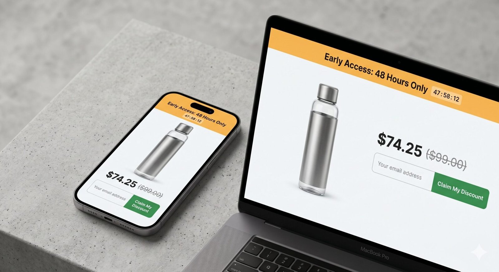 Shopify pre-sell landing page for product launch — early access email capture